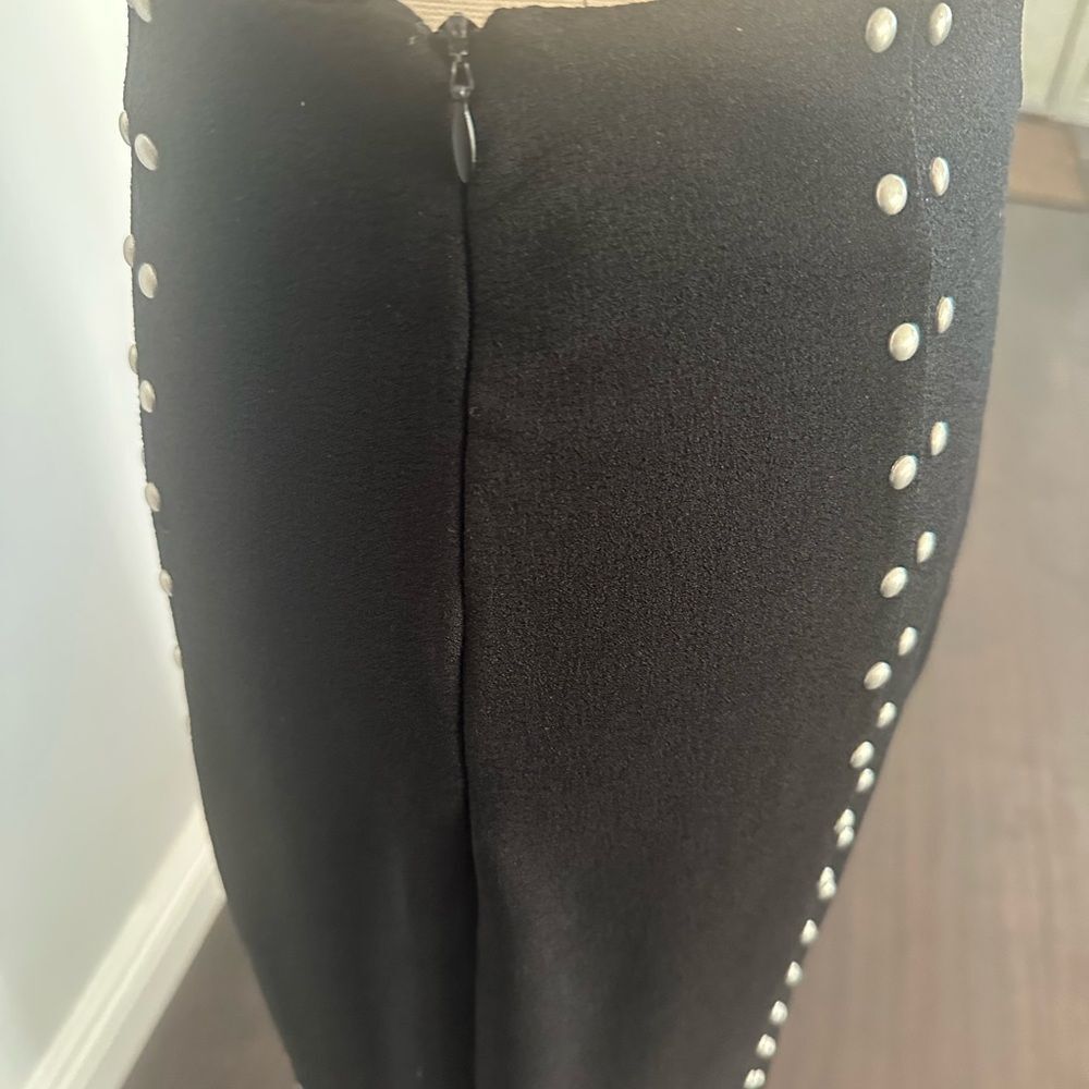 Maje Studded Accents Midi Length Black Skirt with Slits - Picture 4 of 10
